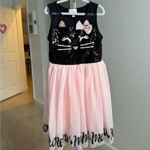 Little Girls Lilt Pink and Black Cat Meow Tutu tulle Dress with sequins size 6